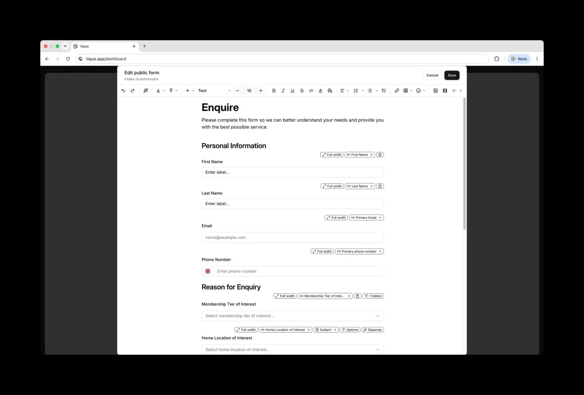 Tiquo form builder and digital document workflow